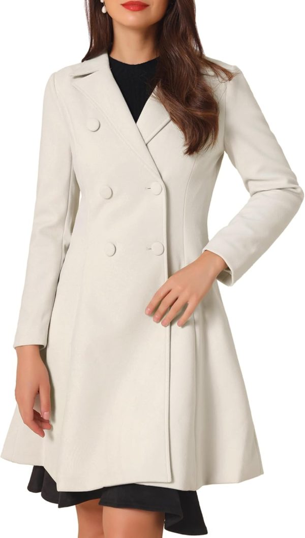 Allegra K Mid-Long Winter Coat for Women's Lapel Collar Double Breast A-Line Coat