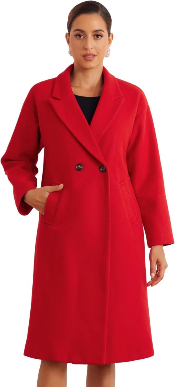 Allegra K Winter Overcoat for Women's Notch Lapel Double-Breasted Mid-Length Long Coat