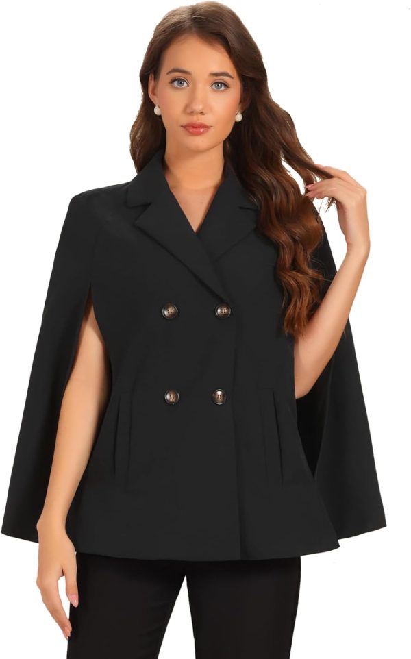 Allegra K Double Breasted Blazer for Women's Notched Lapel Collar Office Cloak Cape Jacket