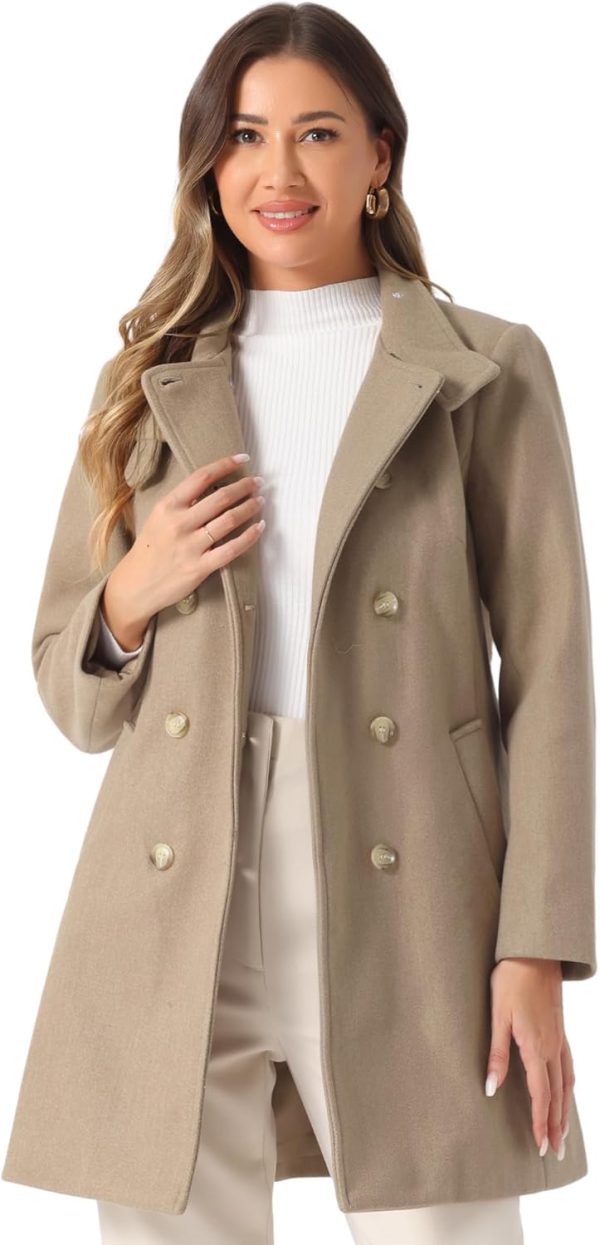 Allegra K Winter Trench Coats for Women's Casual Stand Collar Pea Double Breasted Overcoat