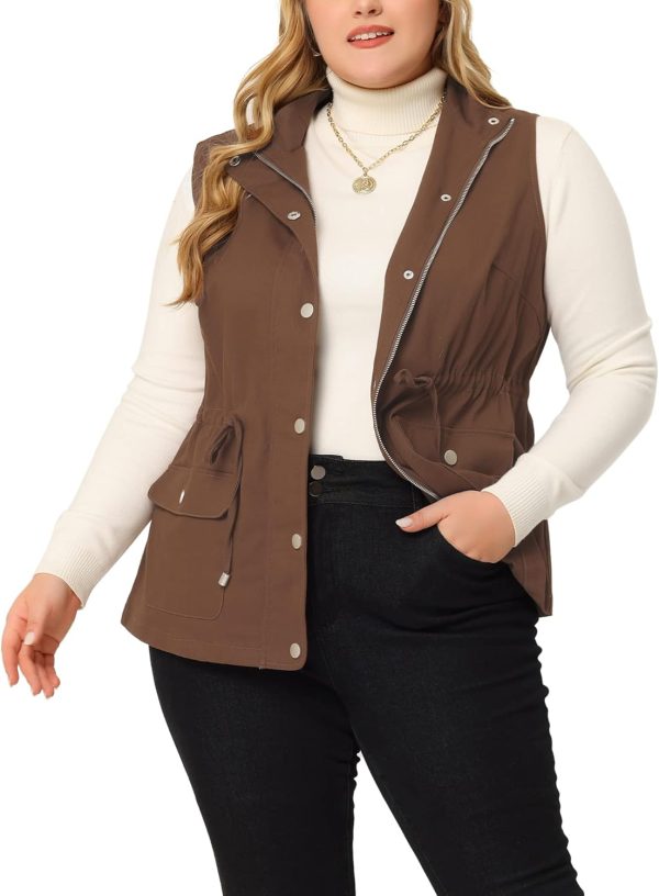 Agnes Orinda Plus Size Jackets for Women Lightweight Sleeveless Anorak Cargo Vest