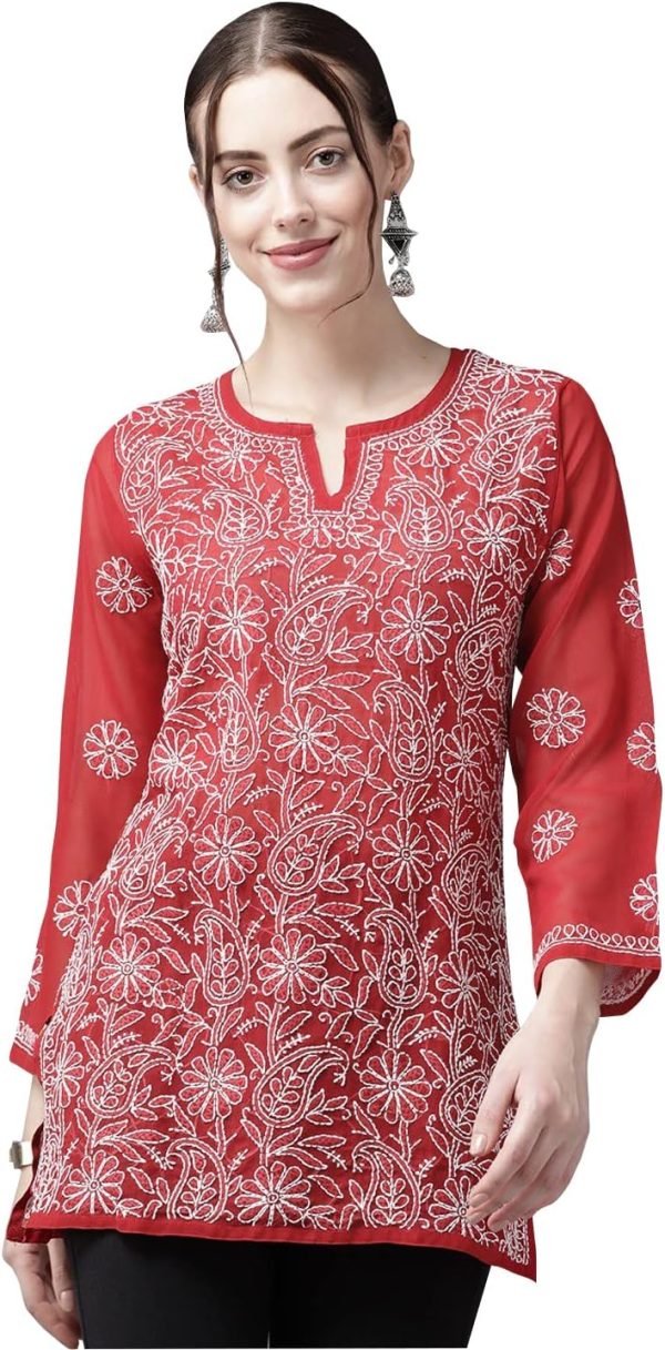 Ada Indian Hand Embroidered Traditional Chikankari Georgette Top Tunic Shirt Kurti for Women A911230